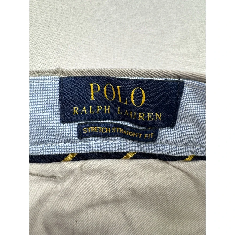 Polo Ralph Lauren Chino Pants Sz 38x30 Beige Flat Front‎ Stretch Straight Fit